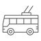 Trolleybus thin line icon, transport and public, traffic sign, vector graphics, a linear pattern on a white background.