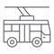 Trolleybus thin line icon, transportation and public, city traffic sign, vector graphics, a linear pattern on a white
