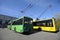 Trolleybuses parked in front of the trolley depot hangar