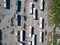 Trolleybuses in the parking lot at depot, top view