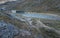 Trollstigen, Norway - 09.11.2017: Modern triangle building of Trollstigen cafe and visitor center on a cold day of early