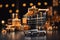 trolly shopping cart Realistic black Christmas gifts adorned with gold ribbons for a Black Friday sale