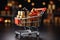 trolly shopping cart Realistic black Christmas gifts adorned with gold ribbons for a Black Friday sale