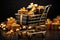 trolly shopping cart Realistic black Christmas gifts adorned with gold ribbons for a Black Friday sale