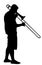 Trombone player vector silhouette. Music man play wind instrument. Music artist. Jazz man.