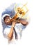 Trombone Player Watercolor Hand Painted Jazz Music Illustration