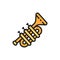 Trombone, trumpet, tuba flat color line icon.