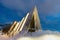 Tromso Arctic Cathedral Church in Norway at dusk twilight Amazing Norway nature seascape popular tourist attraction.