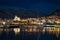 Tromso Harbour and Arctic Cathedral at night