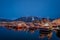 Tromso harbour in winter at night
