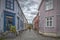 Trondheim Narrow Street with Backpacker