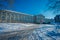 TRONDHEIM, NORWAY - APRIL 09, 2018: Outdoor view of huge traditional Scandinavian wooden house in Trondheim