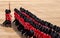 Trooping the Colour ceremony at Horse Guards Parade, Westminster, London UK, with Household Division soldiers.