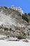 Tropea - Scorcio del Santuario dell`Isola dalla spiaggia