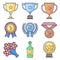 Trophy, awards. Lines and fill pastel colors icon