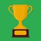 Trophy cup for awarding champion. Flat gold cup for win. Prize icon for reward. Winner goblet of championship. Trophy cup of first