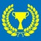 Trophy cup and laurel wreath. First place award or Champions cup icon. Vector illustration