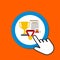 Trophy cup, medal, certificate icon. Award, prize concept. Hand Mouse Cursor Clicks the Button
