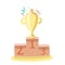 Trophy Cup Vector Flat cartoon Icon with celebration sparkles and ribbons. Award icon on white background for app