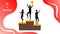 Trophy Elements And Giving Gifts Concept. Male And Female Silhouettes Are Standing on the Prize Podium. Man Holding Cup