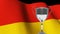 Trophy in front of waving German flag