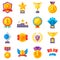 Trophy medals and winning ribbon success icons. Win awards vector winner symbols