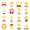 Trophy symbols. Achievement awards medals with ribbons for winners sport victory vector flat icons