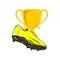 Trophy and yellow shoe football vector illustration