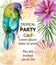 Tropic card watercolor Vector with colorful parrot bird and flowers