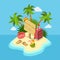Tropic island beach wooden signpost flat 3d web isometric