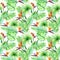 Tropic leaves, exotic bird flowers. Repeating pattern. Watercolor