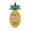 Tropic like it`s hot- funny text with pineapple, summer design.