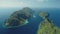 Tropic Mount Islands at ocean bay aerial view. Seascape of El Nido Islets, Philippines, Asia