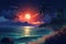 Tropic night beach moon. Generate Ai