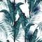 Tropic summer painting seamless vector pattern with palm banana leaf and plants.