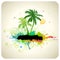 Tropical abstract background with palm trees, flourishes, splatters, brushes