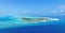 The Tropical aerial view with maldives paradise scenery seascape with water villas