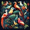 Tropical animals set in flat style design Jungle birds, mammals and predators  Made With Generative AI illustration