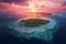 Tropical atoll island in ocean