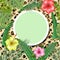 Tropical backdrop with frame or border made of tropical flower and leaves and place for text and leopard skin background
