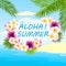 Tropical background, card with inscription aloha summer