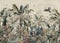 tropical banana leaf pattern wallpaper with peacock birds With a old beige background