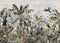 tropical banana leaf pattern wallpaper with peacock birds With a old gray background
