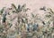 tropical banana leaf pattern wallpaper with peacock birds With a old pink background