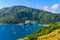 Tropical bay at Naiharn and Ao Sane beach with boats at windmill viewpoint, Paradise destination Phuket, Thailand