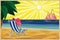 Tropical beach art deco background, vector