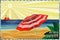 Tropical beach art deco invitation card, vector