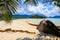 Tropical beach with big rock - summer vacation concept, Seychelles