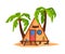 Tropical Beach Bungalow on Coast of Sea or Ocean, Summer Seaside Vacation Wooden Cabin and Palm Trees Vector
