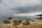 Tropical beach at cloudy and stomy weather in Koh Phangan, Thailand